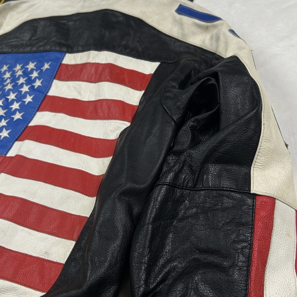 Unbranded Leather Jacket Mens L Black USA Sleeve Racing Bomber Moto F2 - Picture 3 of 10